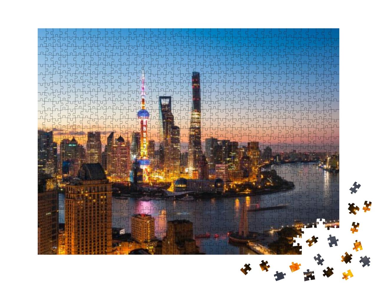 Shanghai City Buildings Night Scenery... Jigsaw Puzzle with 1000 pieces