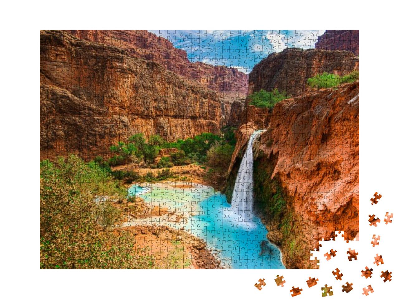 Havasu Falls, Waterfalls in the Grand Canyon, Arizona... Jigsaw Puzzle with 1000 pieces