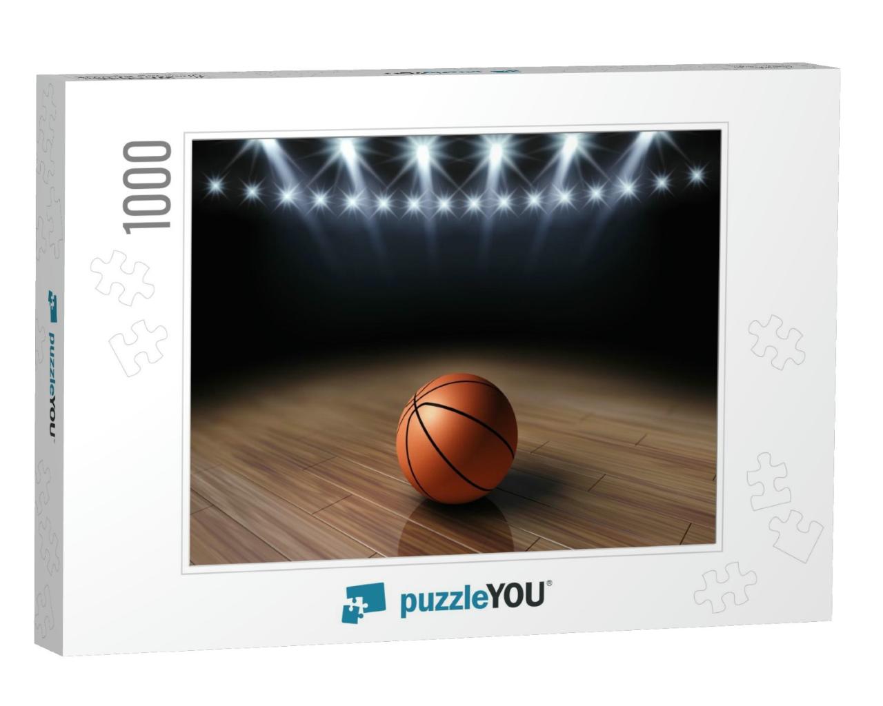Ball on Basketball Court with Spotlights, Basketball Aren... Jigsaw Puzzle with 1000 pieces
