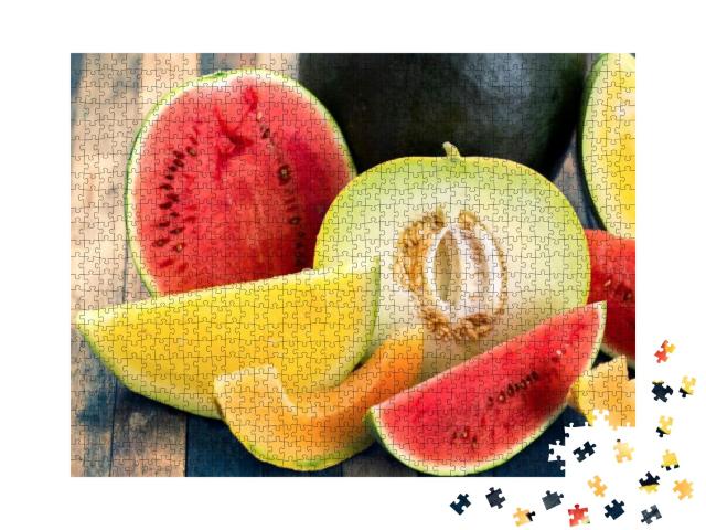 Fresh Watermelons & Melons... Jigsaw Puzzle with 1000 pieces