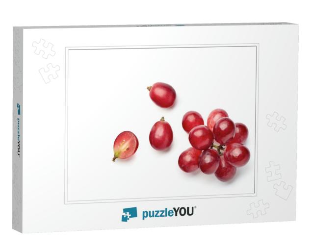 Flat Lay Top View of Red Grape on White Background... Jigsaw Puzzle