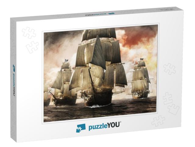 Front View of a Raider Pirate Ship Fleet Piercing Through... Jigsaw Puzzle