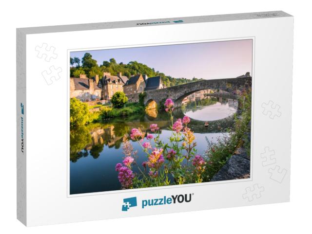 Dinan Old Medieval Bridge & Stone Houses Reflecting in Ra... Jigsaw Puzzle