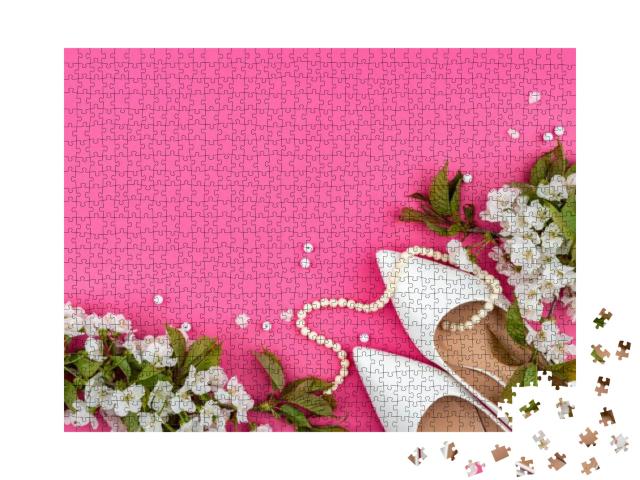 White Women's Shoes Among the Cherry Blossoms. Rom... Jigsaw Puzzle with 1000 pieces