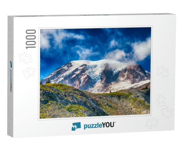 Beautiful Mt Rainier on a Blue Summer Sky... Jigsaw Puzzle with 1000 pieces