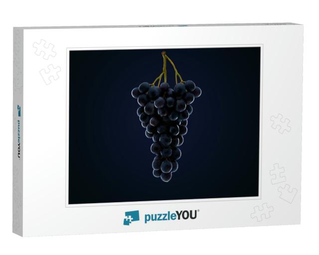Dark Bunch of Grape on Black & Blue Isolated Background... Jigsaw Puzzle