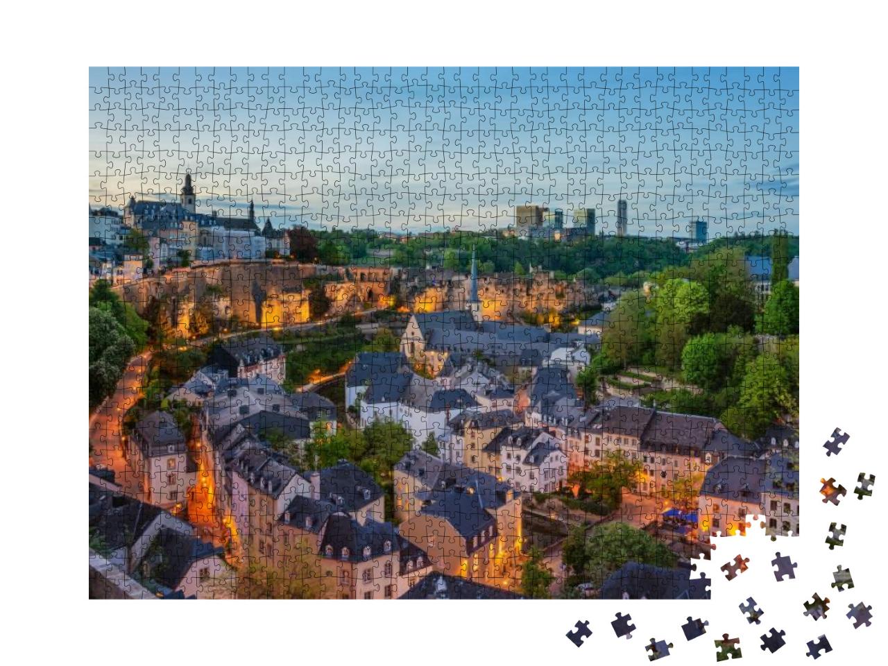Night View of Grund & St Johns Church from Ville Haute, L... Jigsaw Puzzle with 1000 pieces