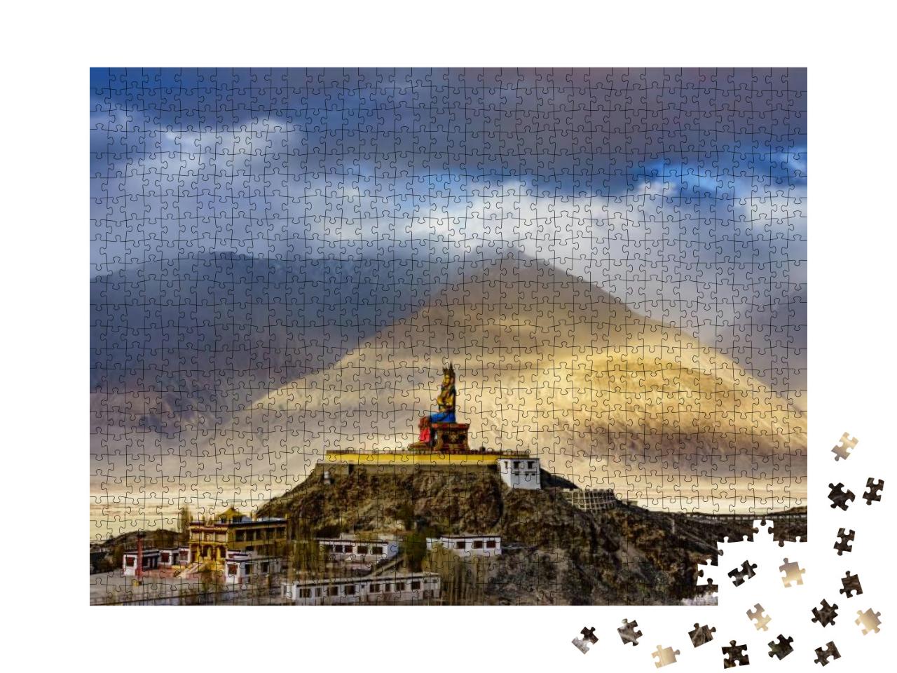 The Maitreya Buddha Statue with Himalaya Mountains in the... Jigsaw Puzzle with 1000 pieces