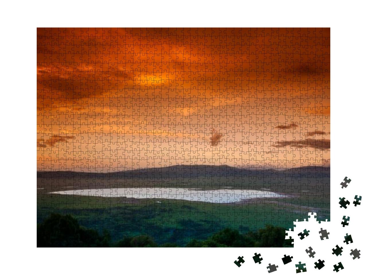 African Sunset Over the Ngorongoro Crater, Tanzania... Jigsaw Puzzle with 1000 pieces