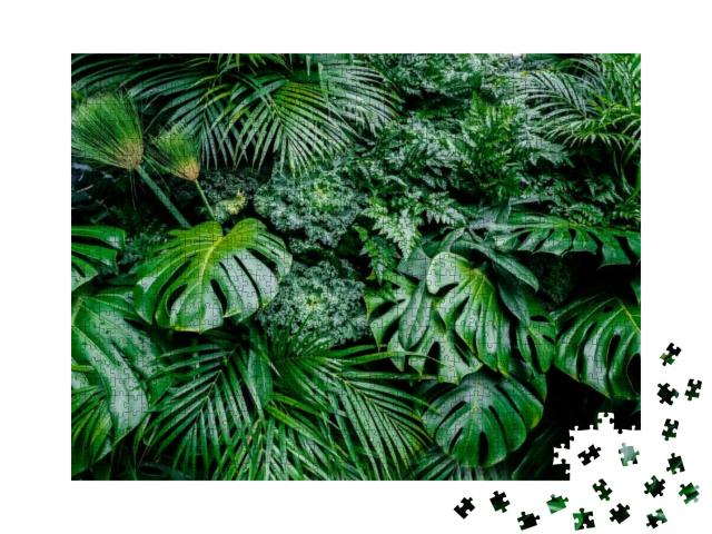 Tropical Green Leaves Background, Fern, Palm & Monstera D... Jigsaw Puzzle with 1000 pieces