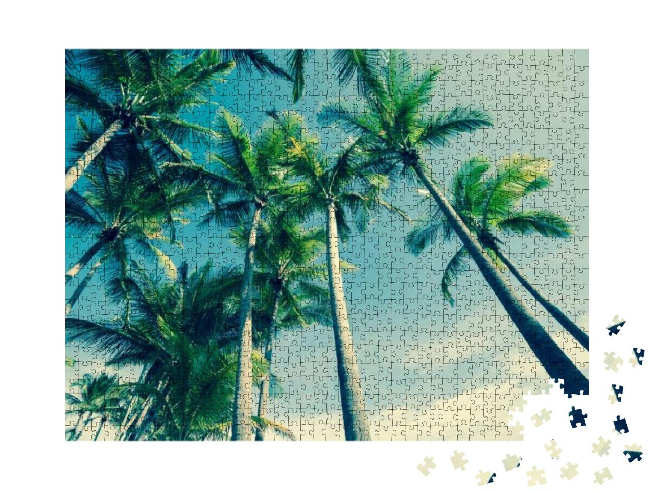 Retro Image of Tropical Palm Swaying Gently in Breeze Tre... Jigsaw Puzzle with 1000 pieces