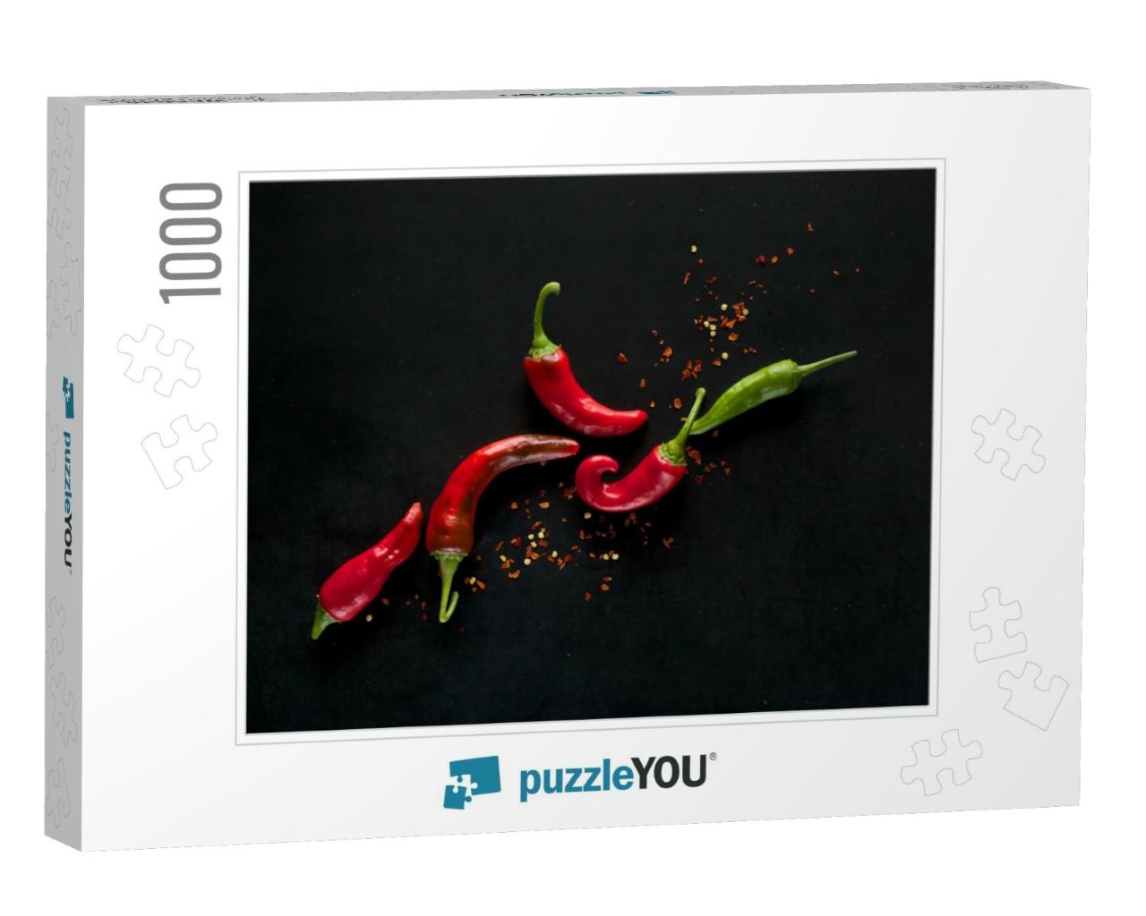 Chili Peppers on a Black Background... Jigsaw Puzzle with 1000 pieces
