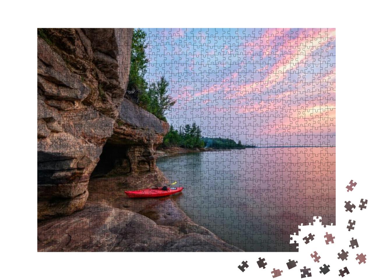 Kayaking Lake Superior Caves Near Munising, Michigan... Jigsaw Puzzle with 1000 pieces