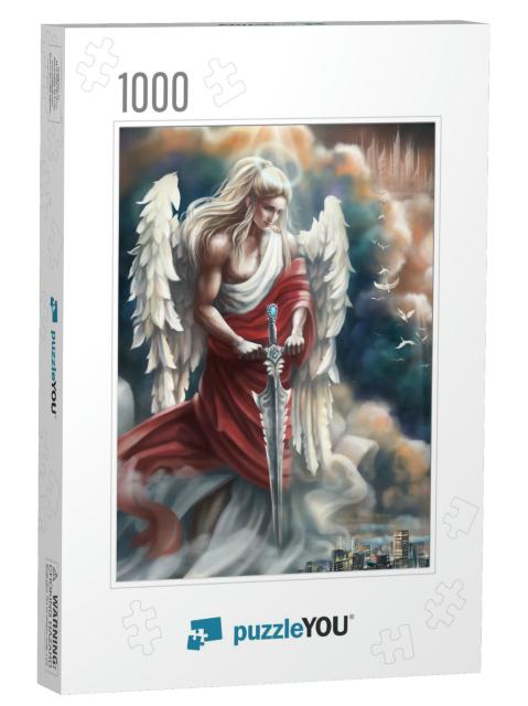 A Fair-Haired Angel in Antique Clothing & a Red Robe with... Jigsaw Puzzle with 1000 pieces