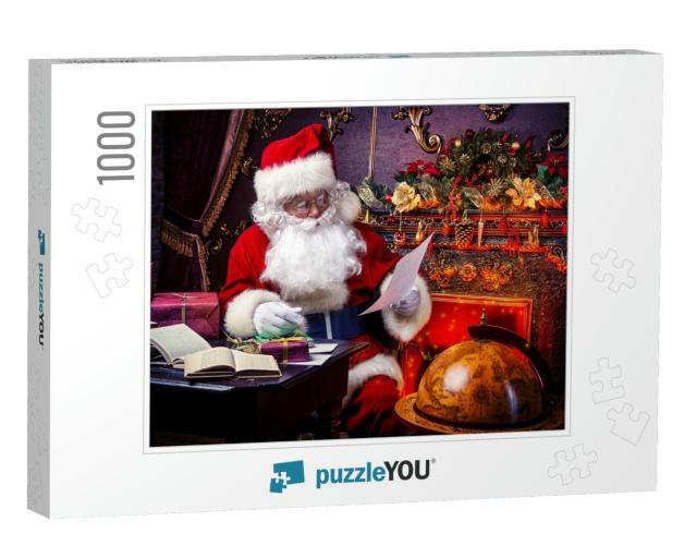 Santa Claus At Home Reading the Post & Plans to Travel Ar... Jigsaw Puzzle with 1000 pieces