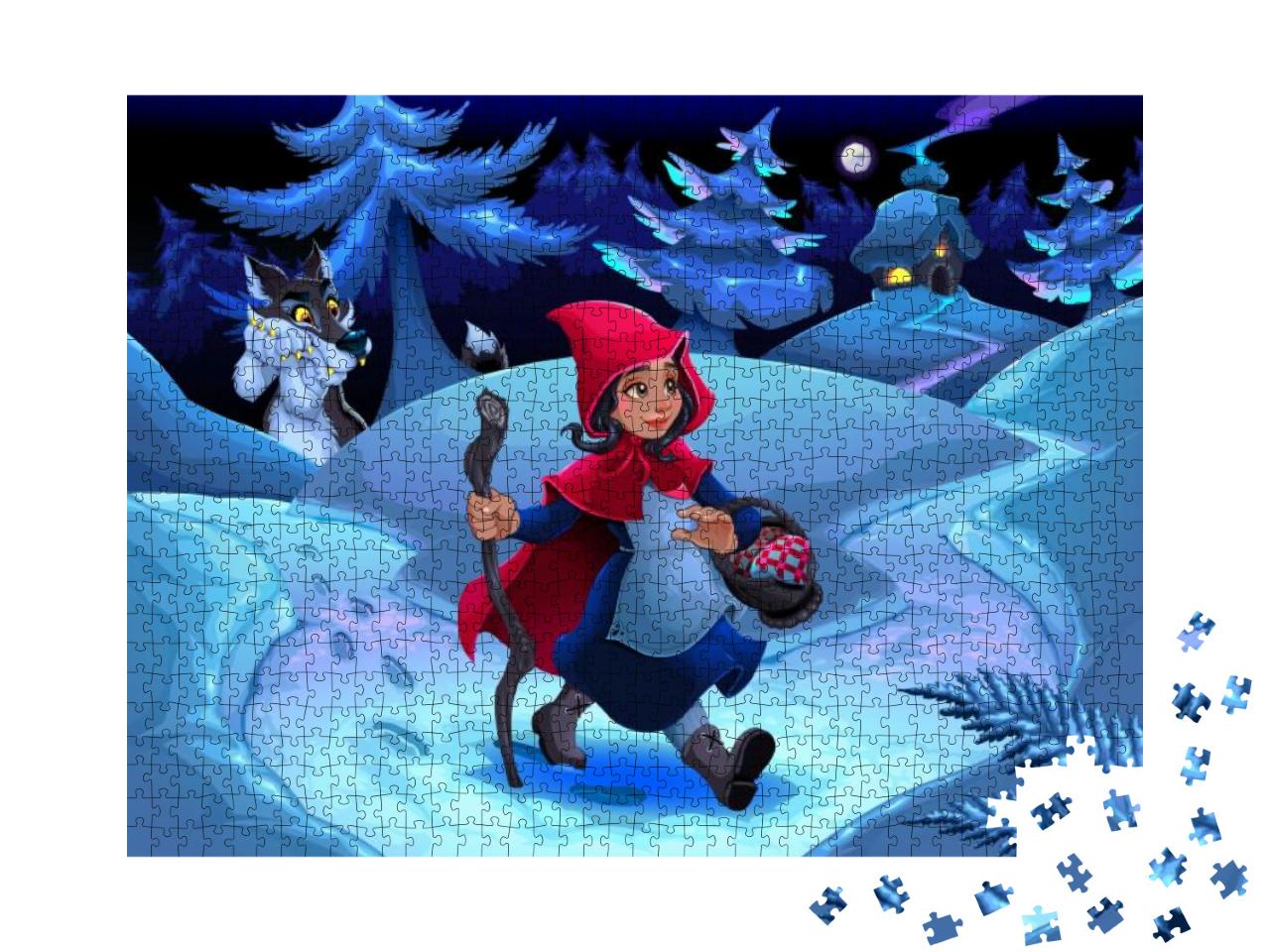 Little Red Riding Hood Walking in the Wood. Vector Fantas... Jigsaw Puzzle with 1000 pieces