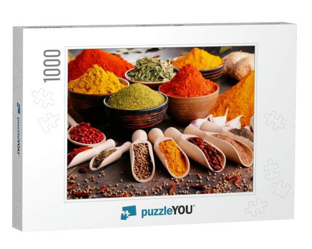 Variety of Spices & Herbs on Kitchen Table... Jigsaw Puzzle with 1000 pieces