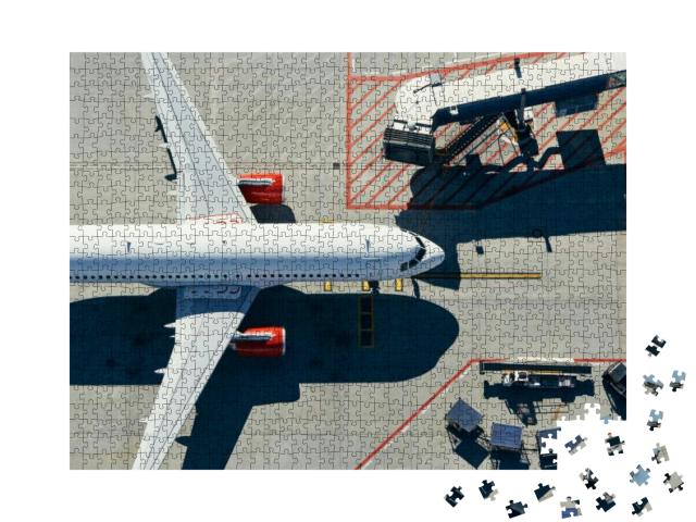 Aerial View of Airport. Airplane is Taxiing to Gate of Te... Jigsaw Puzzle with 1000 pieces