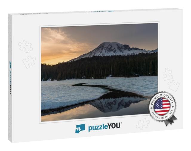 Reflection of the Sunset Over Mt. Ranier in Reflection La... Jigsaw Puzzle