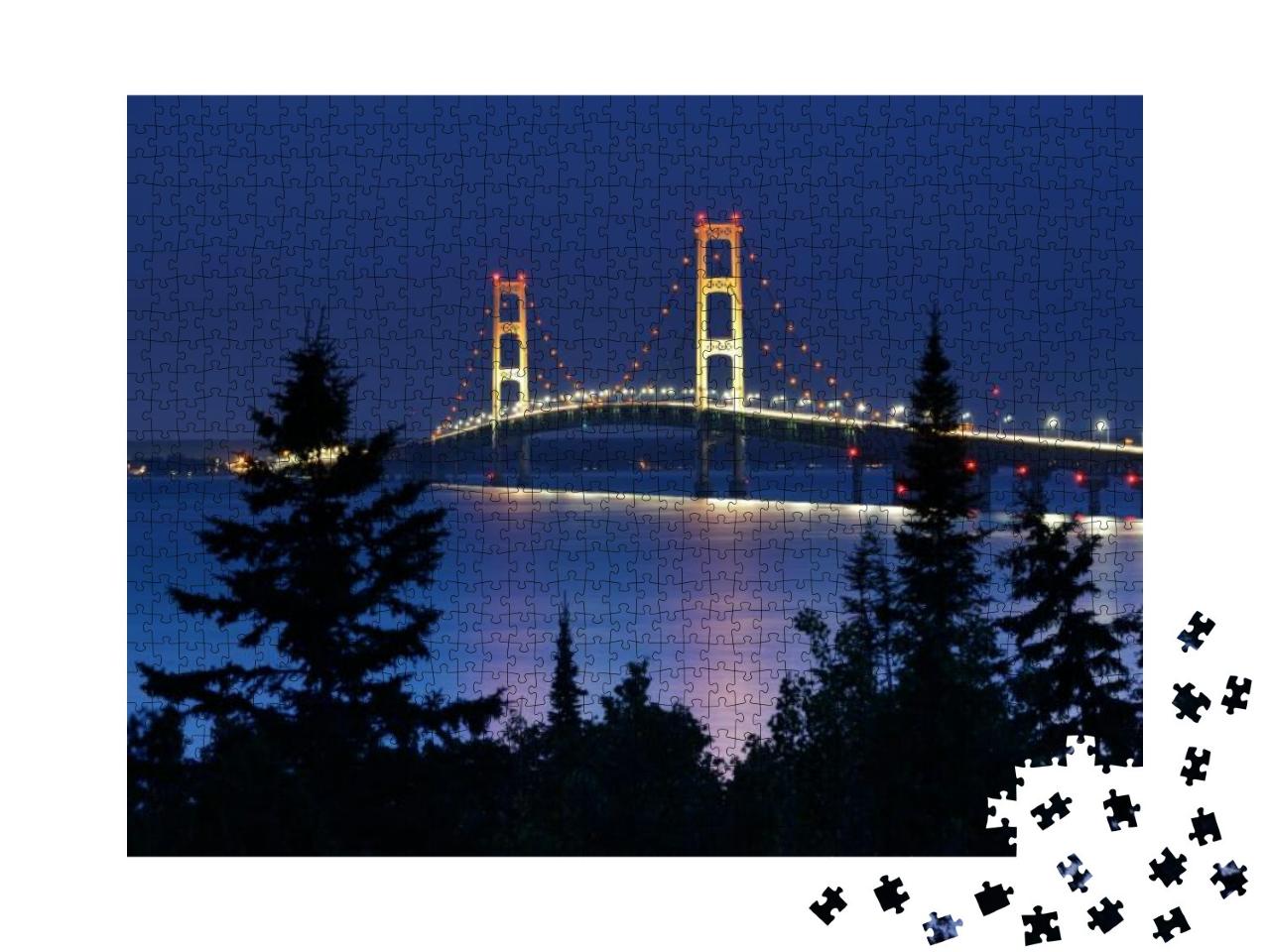 Mackinac Bridge Under Moonlight Taken from Straits State... Jigsaw Puzzle with 1000 pieces