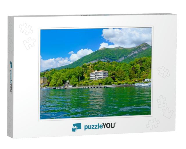 Sunny Panorama At Lake Como with Sightseeing Boat... Jigsaw Puzzle