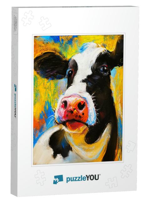 Original Pastel Painting. Cow Portrait. Modern Art... Jigsaw Puzzle