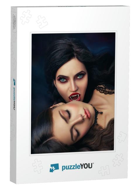Fantasy Portrait Face Sexy Evil Vampire Woman Bites Eatin... Jigsaw Puzzle