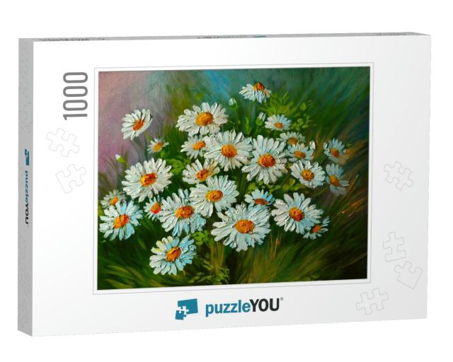 Oil Painting - Abstract Illustration of Flowers, Daisies... Jigsaw Puzzle with 1000 pieces