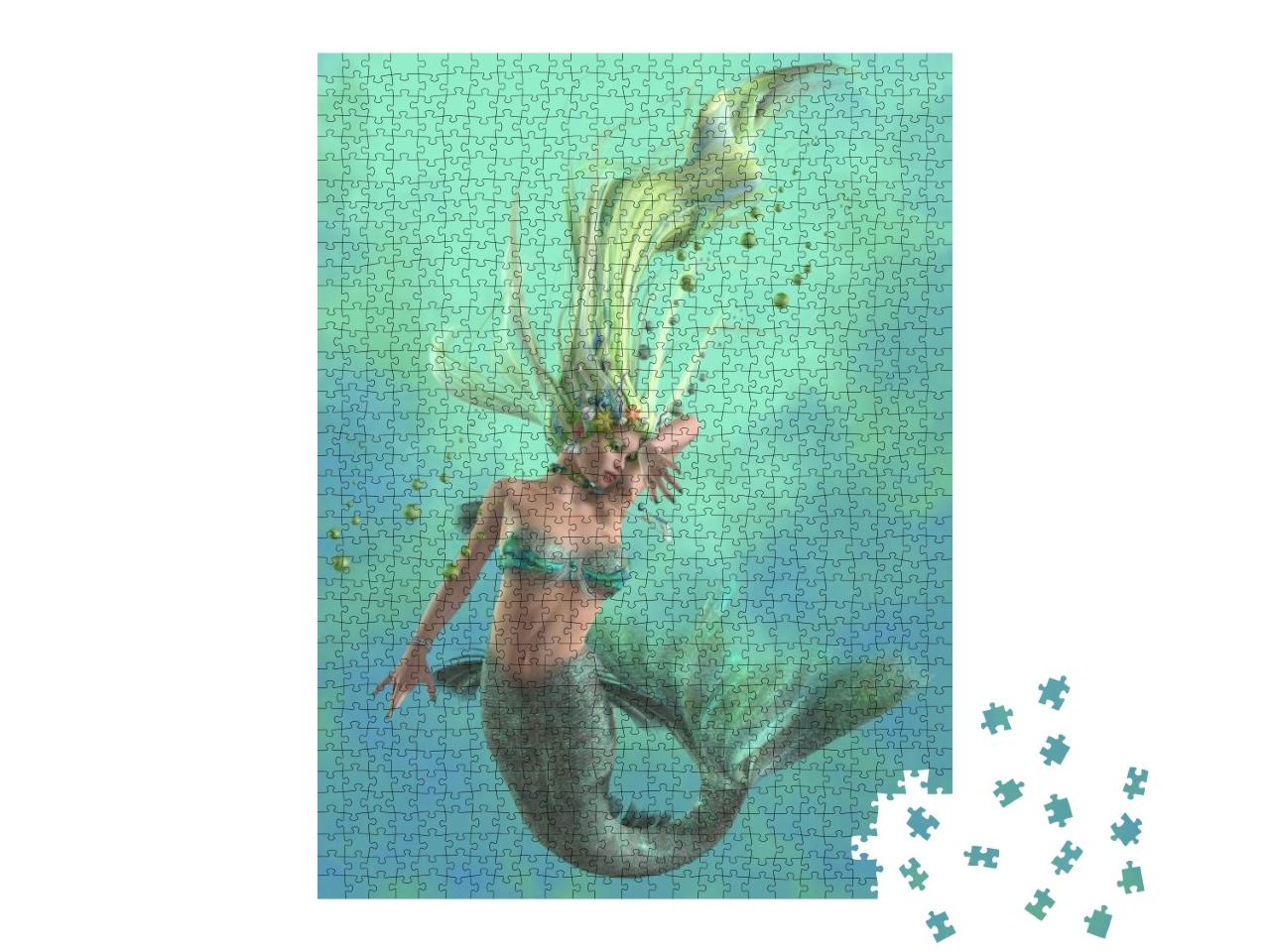 Green Mermaid 3D Illustration - a Mermaid is a Mythical L... Jigsaw Puzzle with 1000 pieces