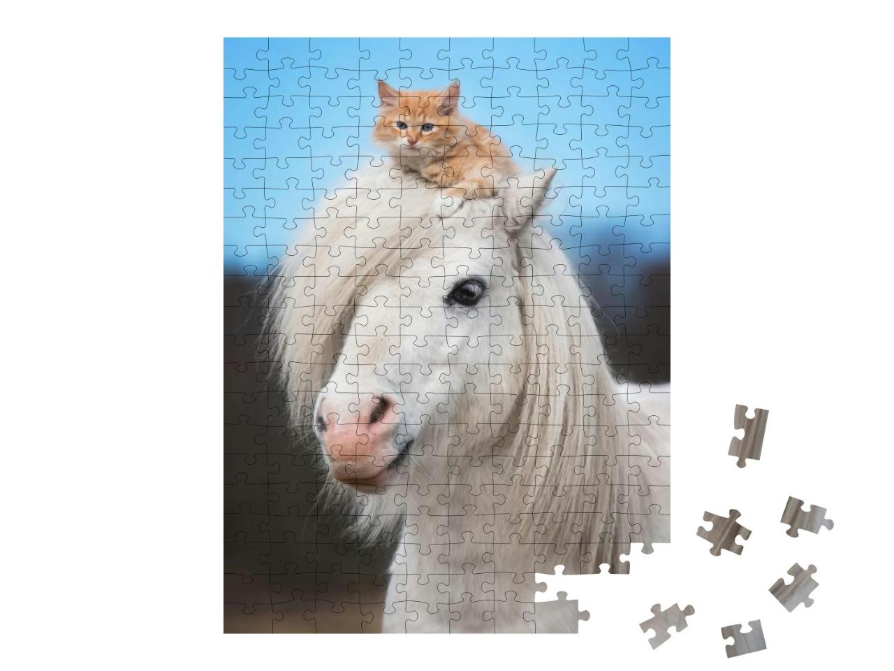 Little Red Kitten Sitting on the Head of White Shetland P... Jigsaw Puzzle with 200 pieces