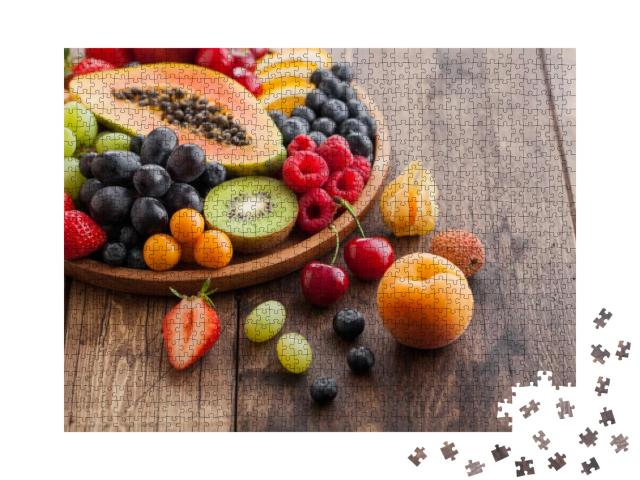 Fresh Raw Organic Summer Berries & Exotic Fruits in Round... Jigsaw Puzzle with 1000 pieces