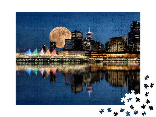 Vancouver Night Full Moon from Stanley Park... Jigsaw Puzzle with 1000 pieces