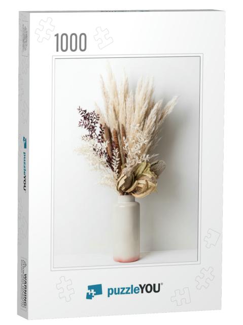 Stylish Modern Dried Flower Arrangement in a Cream & Pink... Jigsaw Puzzle with 1000 pieces