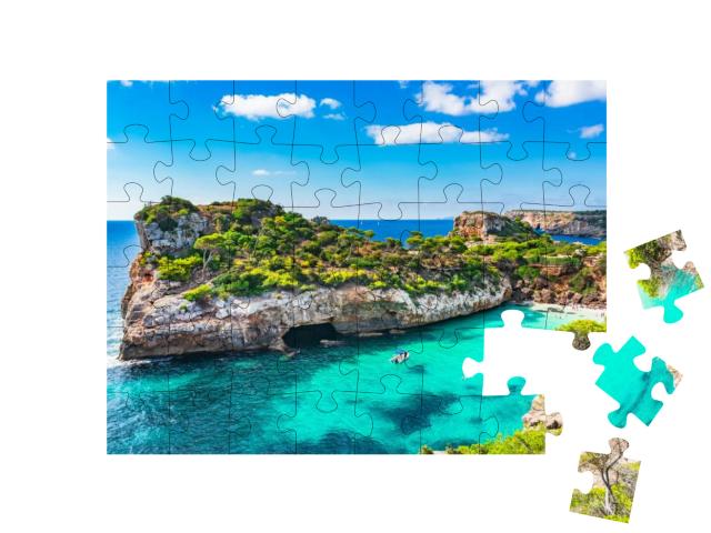Spain Mediterranean Sea, Majorca Beach of Cala Moro Beaut... Jigsaw Puzzle with 48 pieces