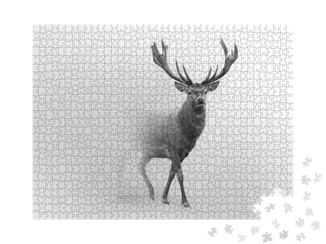 Red Deer Nature Wildlife Animal Walking in a Fog Backgrou... Jigsaw Puzzle with 1000 pieces