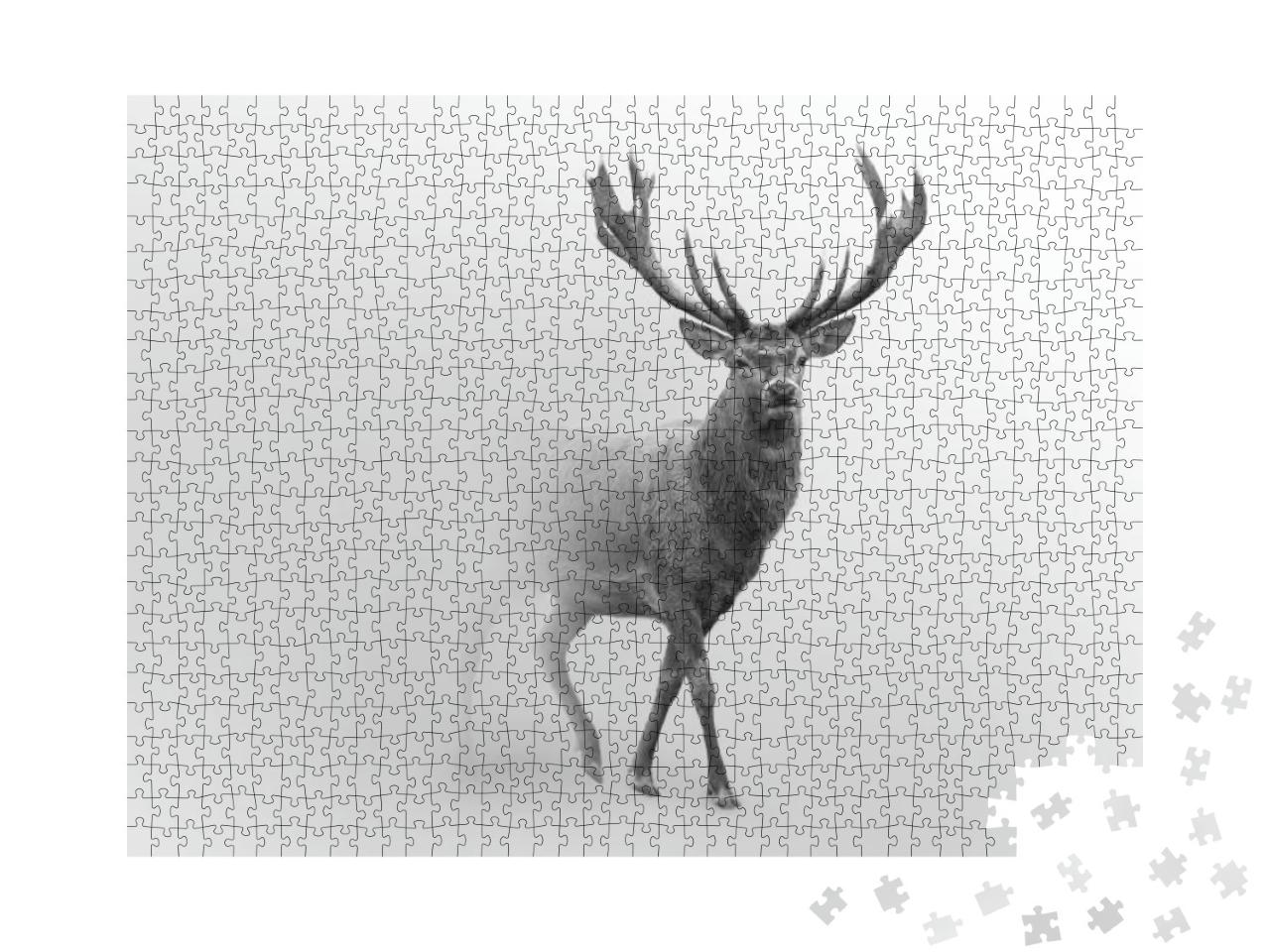 Red Deer Nature Wildlife Animal Walking in a Fog Backgrou... Jigsaw Puzzle with 1000 pieces