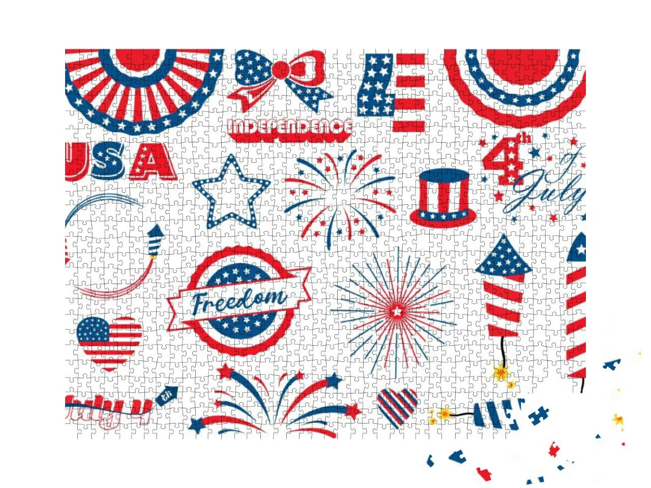 July 4th Patriotic Red/White/Blue Clipart Bundle W... Jigsaw Puzzle with 1000 pieces