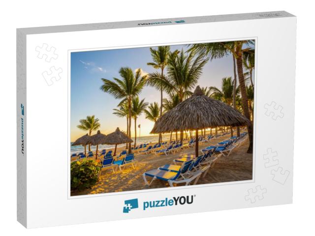 Tropical Beach Resort At Sunrise in Punta Cana, Dominican... Jigsaw Puzzle