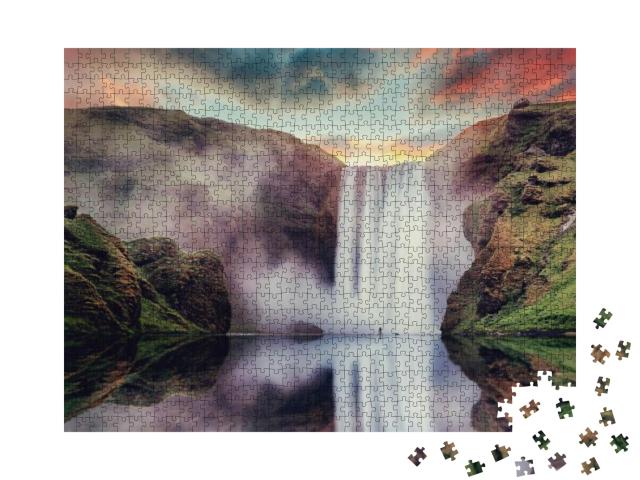 Icelandic Landscape. Classic Long Exposure View of Famous... Jigsaw Puzzle with 1000 pieces