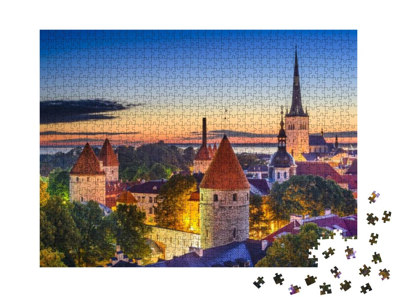 Tallinn, Estonia Old City Skyline At Dawn... Jigsaw Puzzle with 1000 pieces