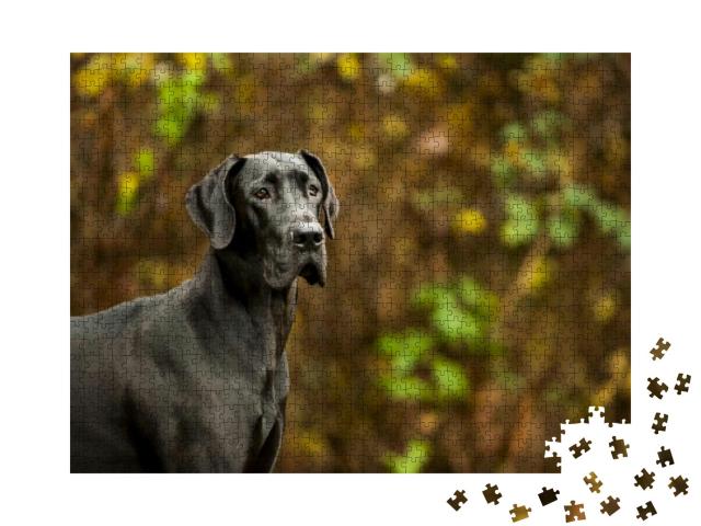 Great Dane Standing in Front of Vegetation... Jigsaw Puzzle with 1000 pieces