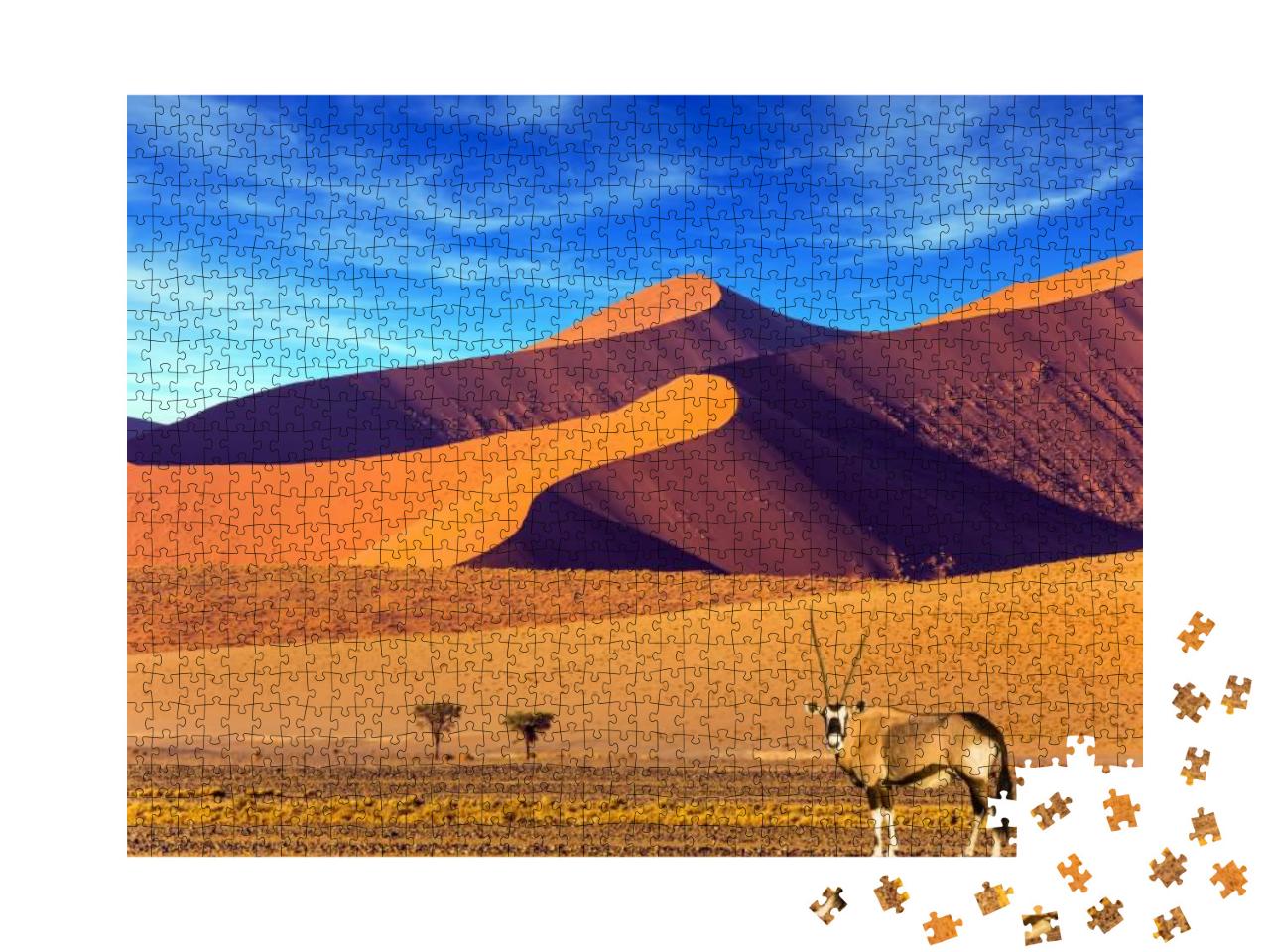 Sunset in Most Ancient in the World Namib Desert. Oryx St... Jigsaw Puzzle with 1000 pieces