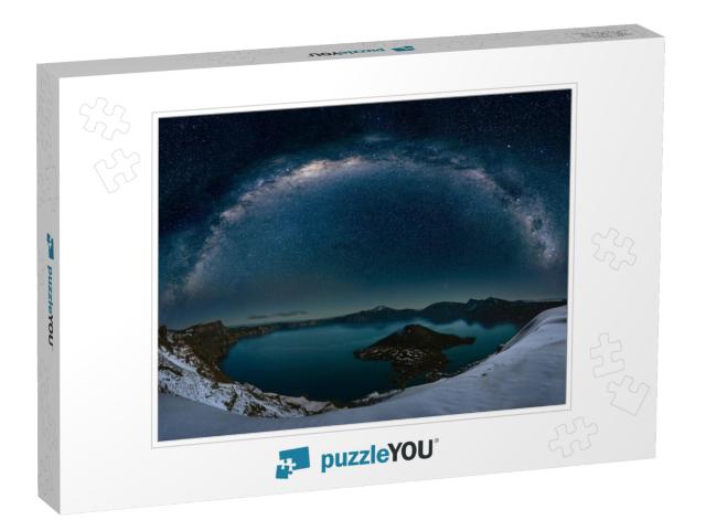 The Panoramic View of Crater Lake with Fine Art Milky Way... Jigsaw Puzzle