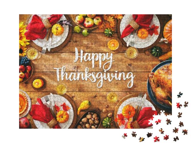 Thanksgiving Celebration Traditional Dinner Setting Meal... Jigsaw Puzzle with 1000 pieces