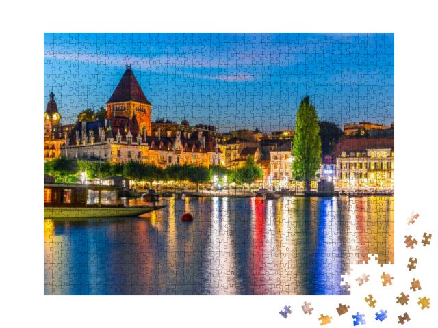 Scenic Summer Night View of the Old Town of Lausanne, Swi... Jigsaw Puzzle with 1000 pieces