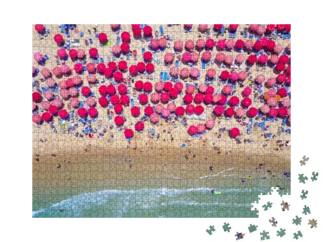 Tropical Beach with Colorful Umbrellas - Top Down Aerial... Jigsaw Puzzle with 1000 pieces