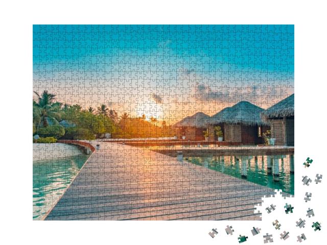 Sunset on Maldives Island, Luxury Water Villas Resort & W... Jigsaw Puzzle with 1000 pieces