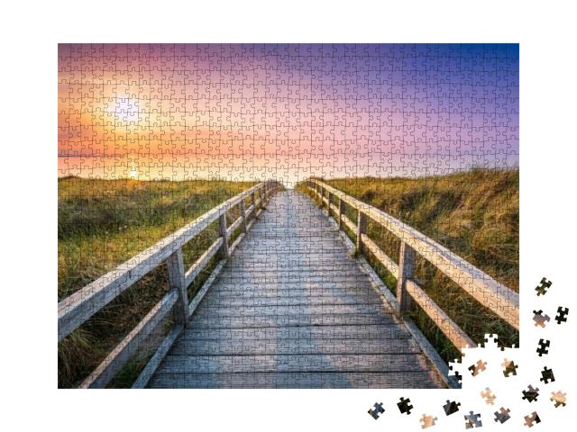 Wooden Pier At Sunset Along the Dune Beach, North Sea, Ge... Jigsaw Puzzle with 1000 pieces