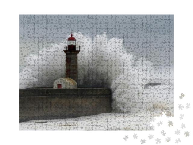 Waves Crashing Over a Lighthouse... Jigsaw Puzzle with 1000 pieces