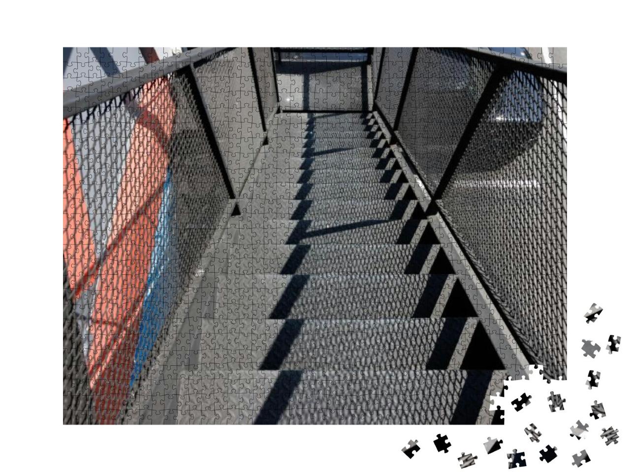 Outdoor Fire Escape Metal Stair. Light & Shadow on Steel... Jigsaw Puzzle with 1000 pieces